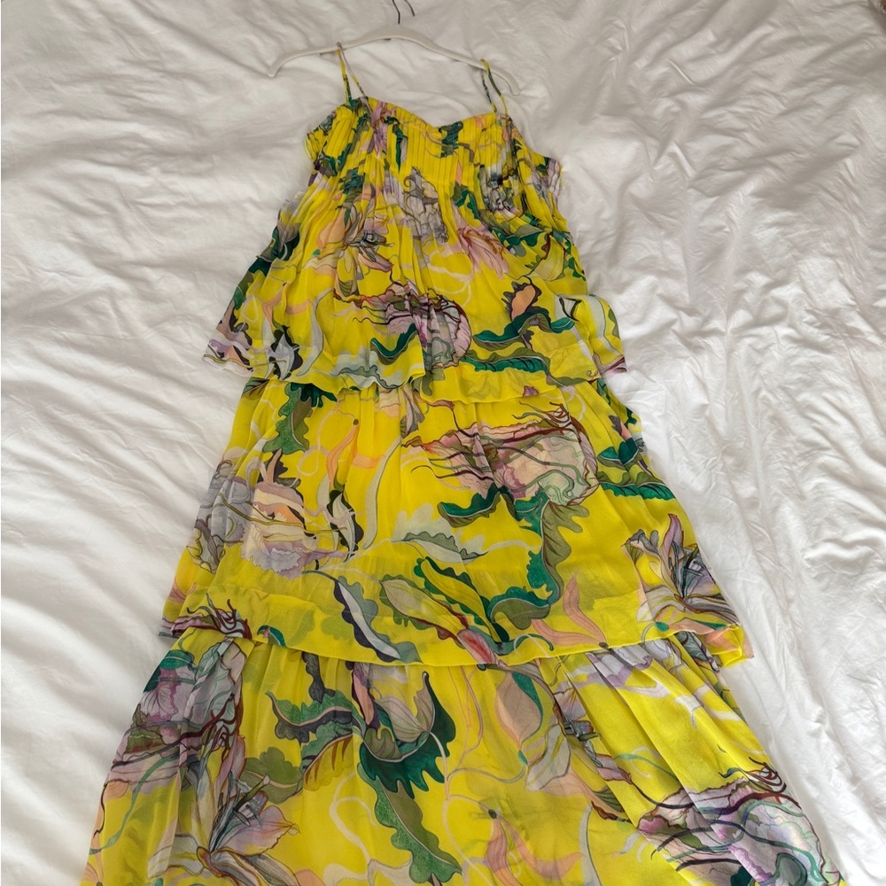 FARM Rio Neon Yellow Floral Tiered Maxi Dress - Picture 4 of 6